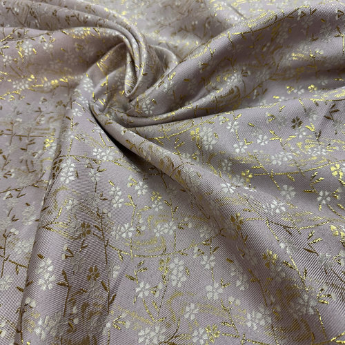 150宽香芋色杏花雨西阵织提花金线面料时装布马面裙设计师款面料