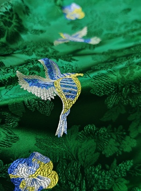 迎春飞燕新中式国风提花布料春夏绿色旗袍女装设计师连衣裙手工靠