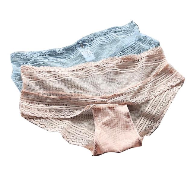 新品网纱透气性感女性蕾丝边镂空中腰纯色内裤三角裤低档棉质