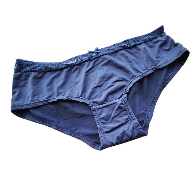 外贸丝滑舒适透气纯色蕾丝边低档棉质女三角裤 女学生内裤