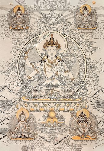 自画唐卡佛像描金自画佛像描金