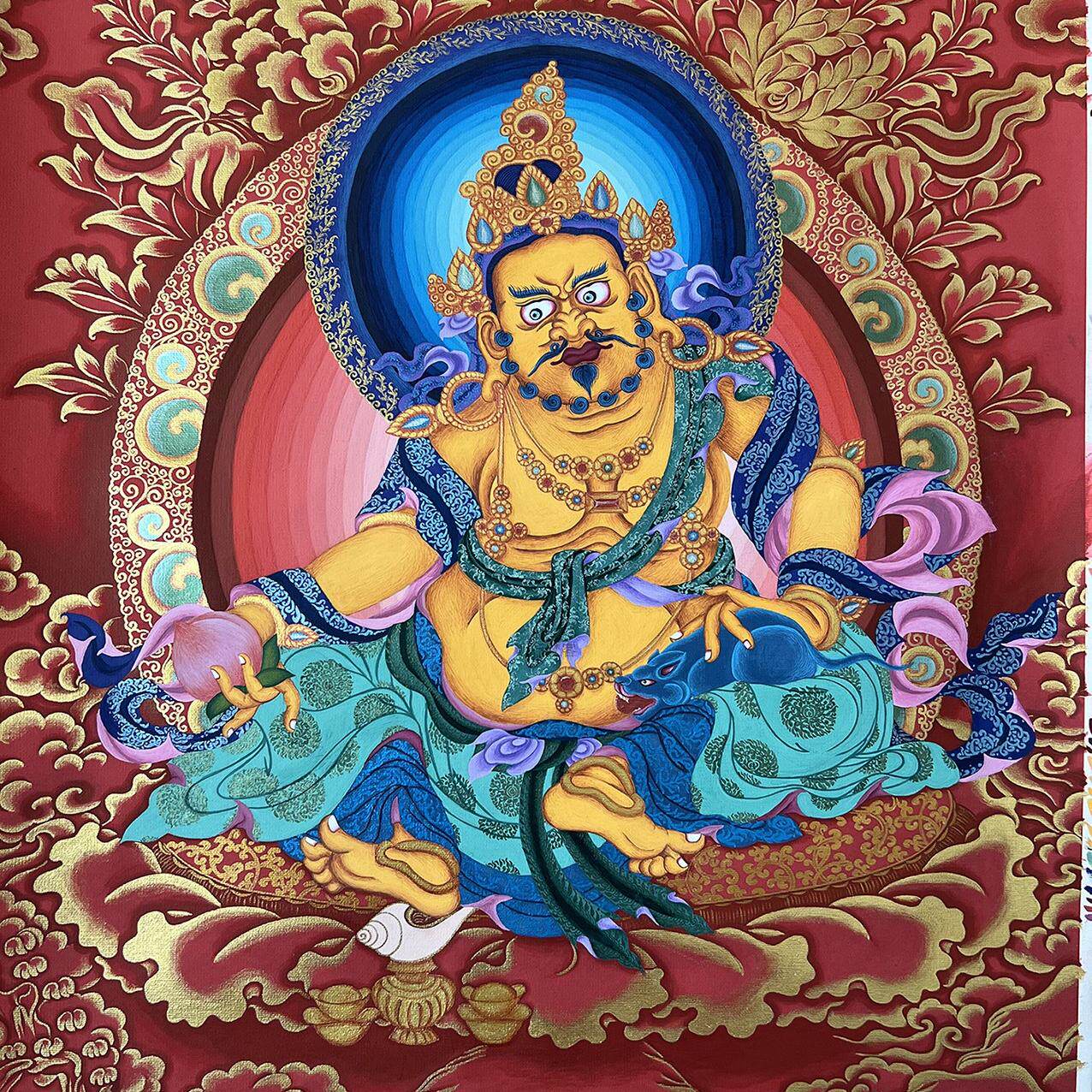 唐卡描金黄财神财宝天王线稿手绘佛像静心减压涂色工具diy礼物