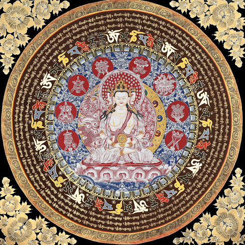 唐卡diy手绘描金挂画大日如来坛城梵文描金线稿佛像咒轮涂色礼物