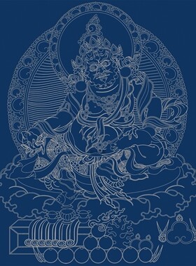 唐卡描金财神天王线稿手绘佛像