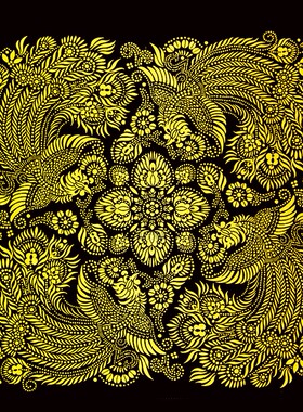 唐卡挂画有凤来仪凤凰图现代描金线稿简约涂色diy手绘礼物油画布