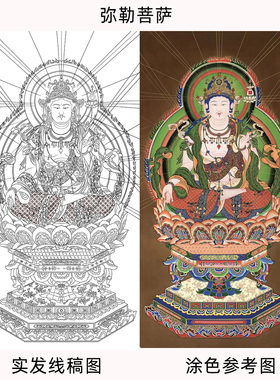 八大菩萨千手尊佛唐卡描金DIY线稿禅意线稿民族风装饰画礼物画稿