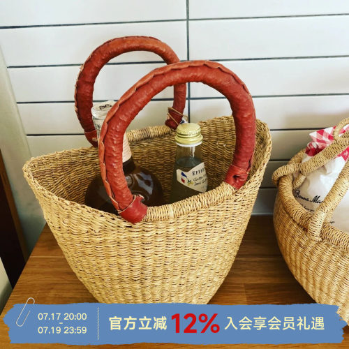 无胶水真皮手柄草编包|可水洗