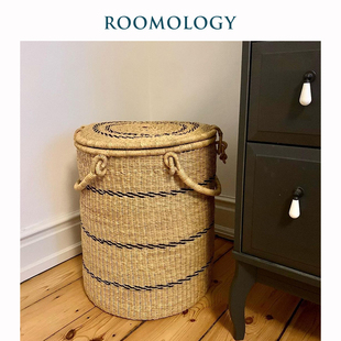 非洲进口加纳手工草编洗衣篮脏衣篓收纳篮天然染色编织 Roomology