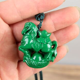 东阳木雕实木绿色马家居工艺品青色木质招财木马吊坠挂件桌面摆件