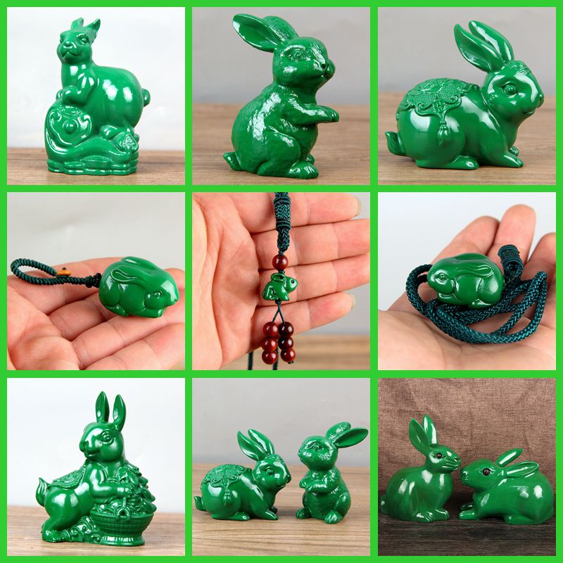 綠色兔子東陽木雕本面年兔子禮品