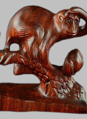 东阳木雕猴子摆件招财动物如意十二生肖马上封侯实木中式祝寿礼物