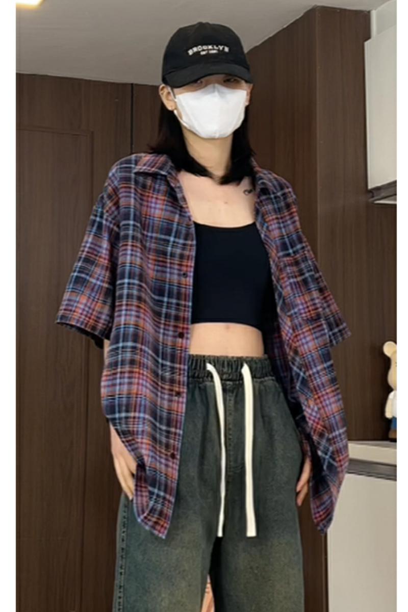 夏季复古格子大码休闲男半袖短袖衬衫C2174-P27【特价】Z,男装衬衫,电商A007