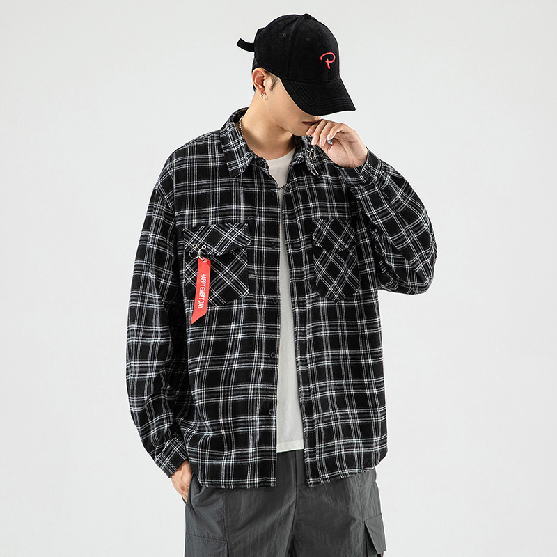 Japanese shadowless wall autumn new check shirt casual big size trend