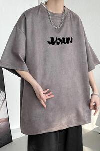 夏季大码休闲潮流美式麂皮绒字母印花短袖T恤T3459-P22【特价】图片
