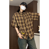 夏季潮流复古格子大码贴标休闲男短袖衬衫C2175-P27【特价】，男装衬衫，电商A007