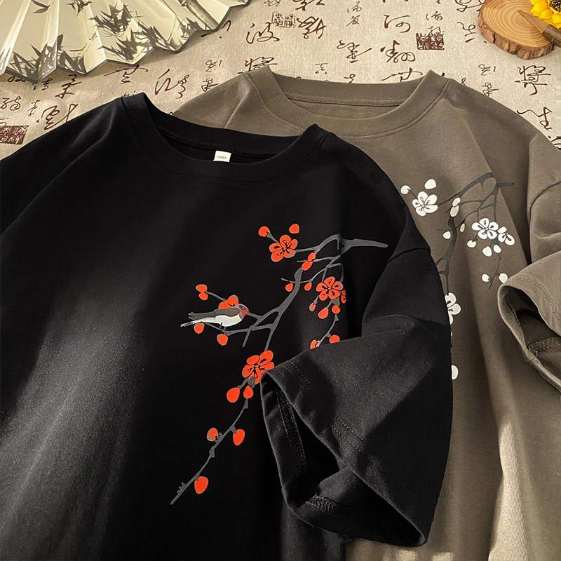 风新中式梅花240克双纱精梳棉半袖短袖T恤T3514-P25【特价】,男装T恤,电商A007