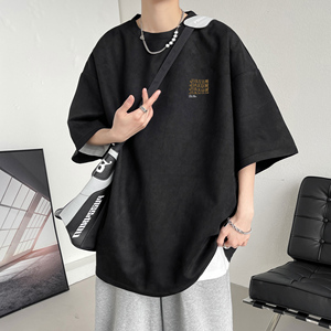 夏季大码休闲潮流美式麂皮绒字母印花短袖T恤T3462-P22【特价】图片
