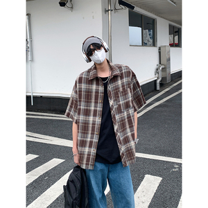 韩版潮流复古格子大码翻领短袖衬衫内搭外套DC2223-P26【特价】图片