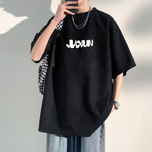 夏季大码休闲潮流美式麂皮绒字母印花短袖T恤T3459-P22【特价】图片