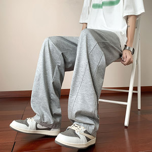 冰丝垂感窄版裤子夏季高腰灰色百搭休闲阔腿直筒裤 K72058-P50-w图片