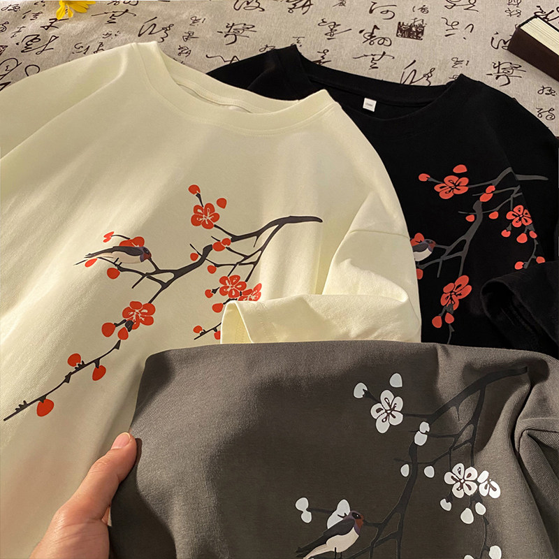 风新中式梅花240克双纱精梳棉半袖短袖T恤T3514-P25【特价】图片