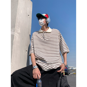 美式条纹短袖polo衫男女大码翻领短袖T恤T3603-P35【特价】