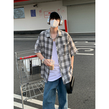 韩版潮流复古格子大码翻领短袖衬衫内搭外套DC2219-P26【特价】，男装衬衫，电商A007
