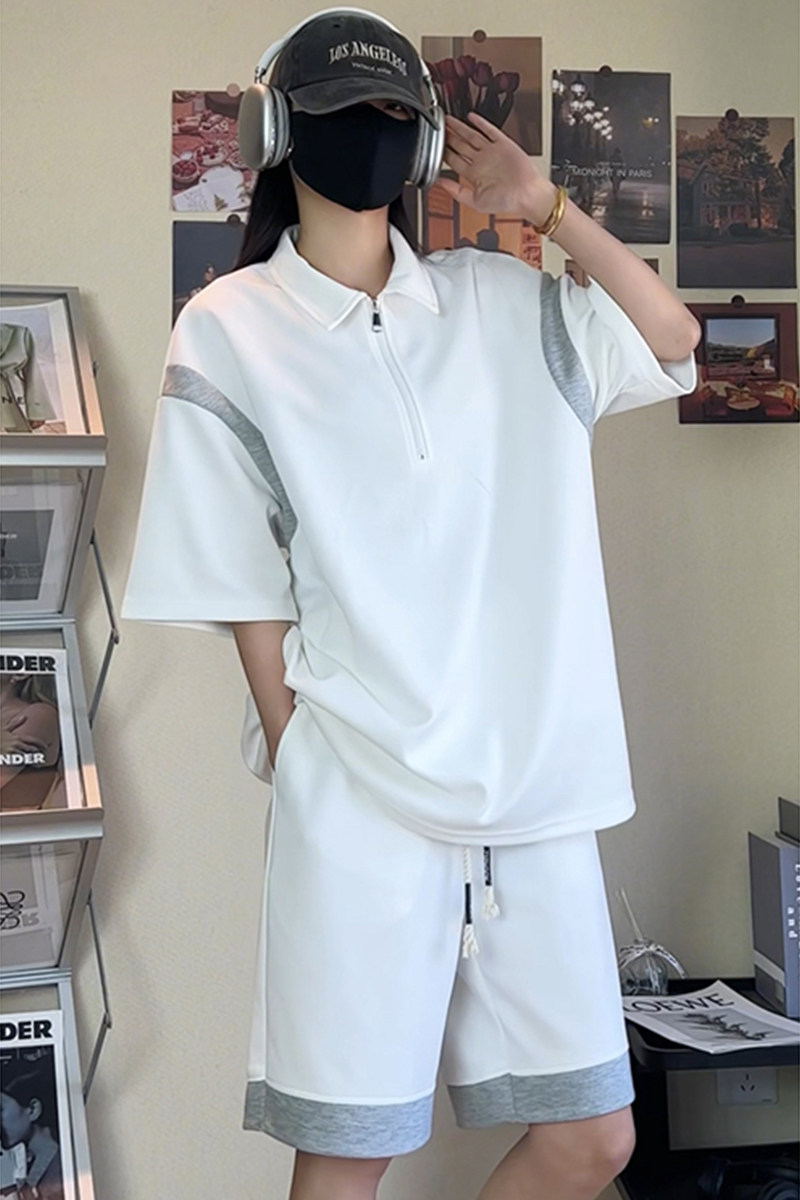 拼接polo衫套装大码情侣T3611上衣特P30控58/DK8602裤子特P25控48,男装休闲套装,电商A007