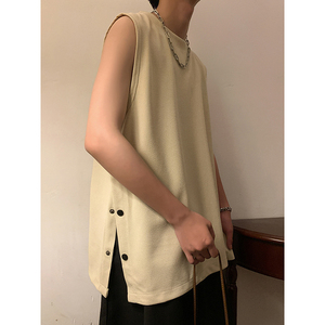 港风潮休闲大码汗背心华夫格钉扣开叉无袖背心B3910-P25【特价】图片