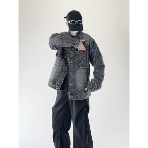春季潮流做旧磨毛大码男女拼色牛仔外套夹克J8813-P65【特价】图片