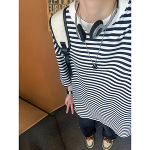 夏季潮流经典大码条纹宽松圆领短袖T恤男女上衣T3617-特价P30图片
