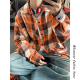 浅绿色格子长袖衬衫男秋季懒惰松弛感穿搭格纹上衣情侣款休闲外套，男装衬衫，电商A007