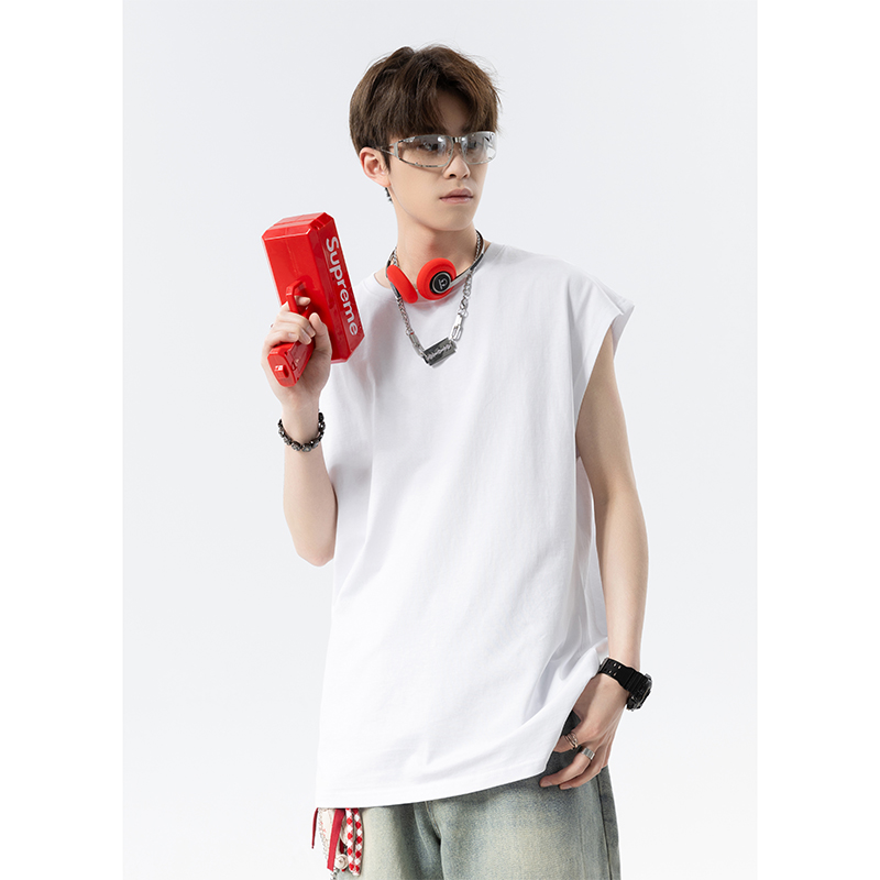 运动背心男生夏季纯色百搭基础款汗衫青少年健身潮牌宽松无袖t恤，男装背心/马甲，电商A007