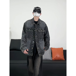 春季潮流做旧磨毛大码男女拼色牛仔外套夹克J8813-P65【特价】图片