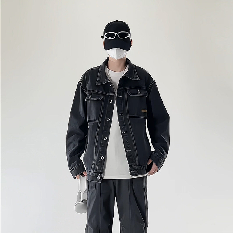 潮流休闲大码宽松男女立体剪裁贴标牛仔外套夹克J303-P65【特价】,男装工装外套,电商A007