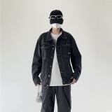 潮流休闲大码宽松男女立体剪裁贴标牛仔外套夹克J303-P65【特价】，男装工装外套，电商A007