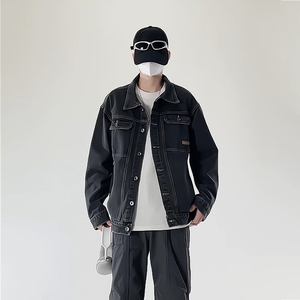 潮流休闲大码宽松男女立体剪裁贴标牛仔外套夹克J303-P65【特价】图片