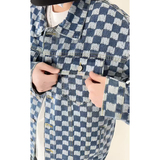 春季休闲大码宽松棋盘格男女拼色牛仔外套夹克J3736-P57【特价】，男装工装外套，电商A007