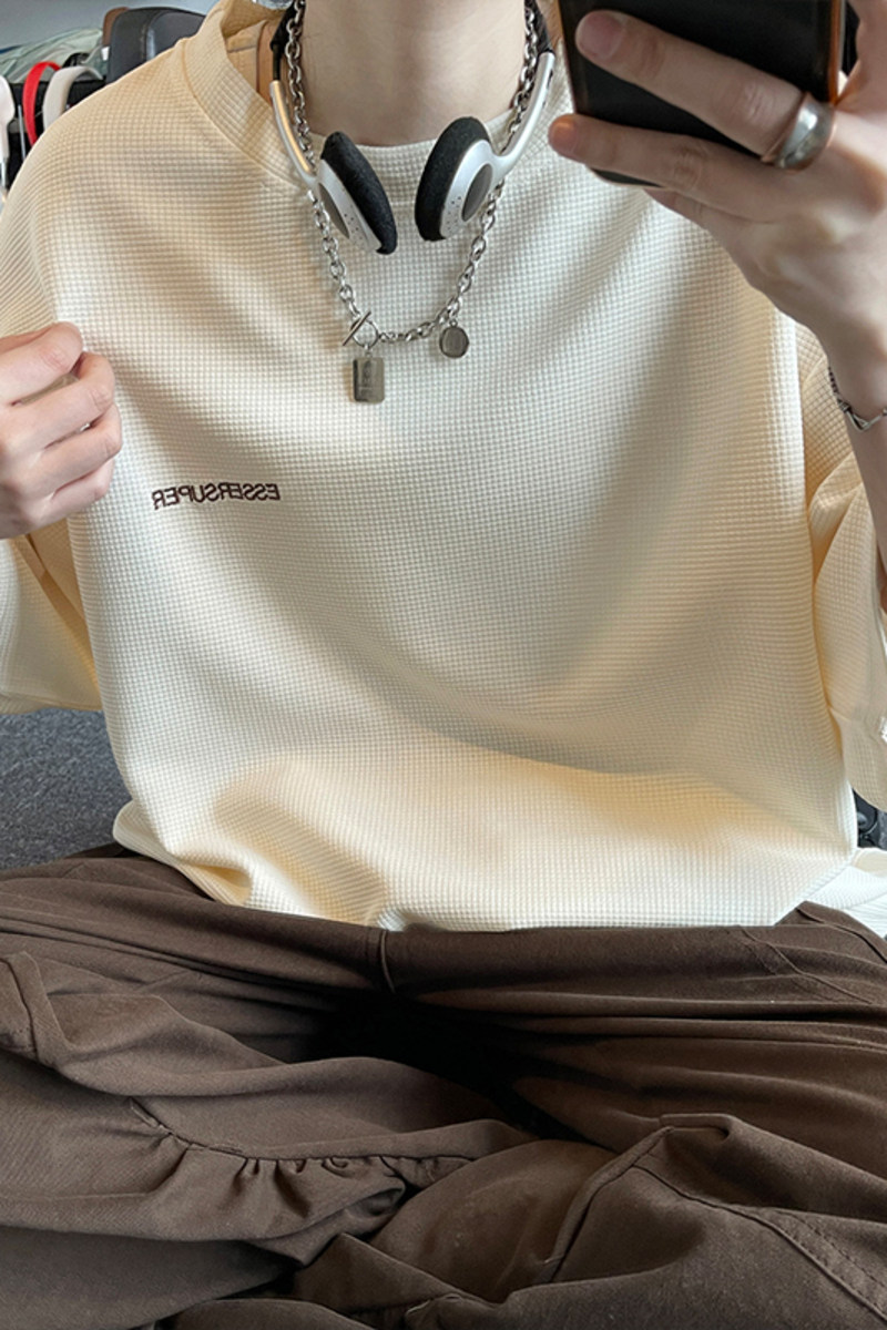 潮流休闲华夫格刺绣圆领短袖T恤男大码宽松T3510-P19【特价】,男装T恤,电商A007