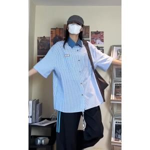 夏季港风Cityboy贴标牛仔领撞色格子短袖衬衫DC2217-P38【特价】图片