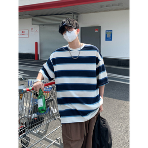 夏季潮流条纹宽松圆领短袖T恤男女百搭上衣T3601-P30【特价】图片