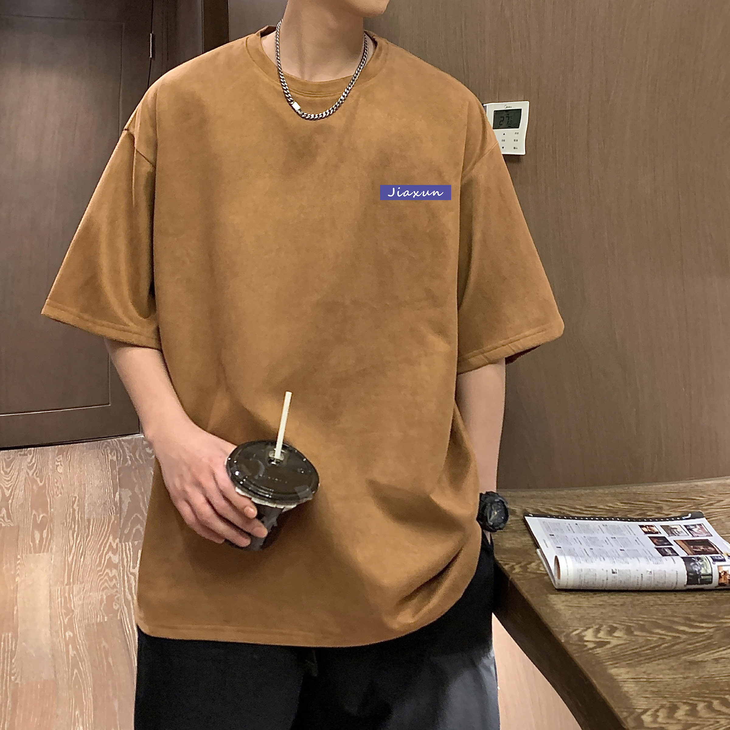 夏潮流大码美式休闲麂皮绒印花短袖T恤T3390-P22【特价】,男装T恤,电商A007