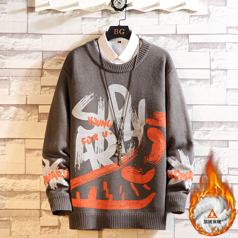 Japanese brick wall Plush sweater warm pullover printing casual large