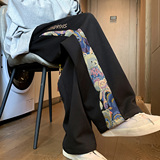 新中式国风小熊阔腿裤男春季oversize美式潮牌情侣腰果花直筒裤子，男装休闲裤，电商A007