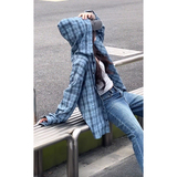 连帽格子长袖衬衫男女宽松衬衣防晒外套美式复古C2238-特价P35，男装防晒衣，电商A007