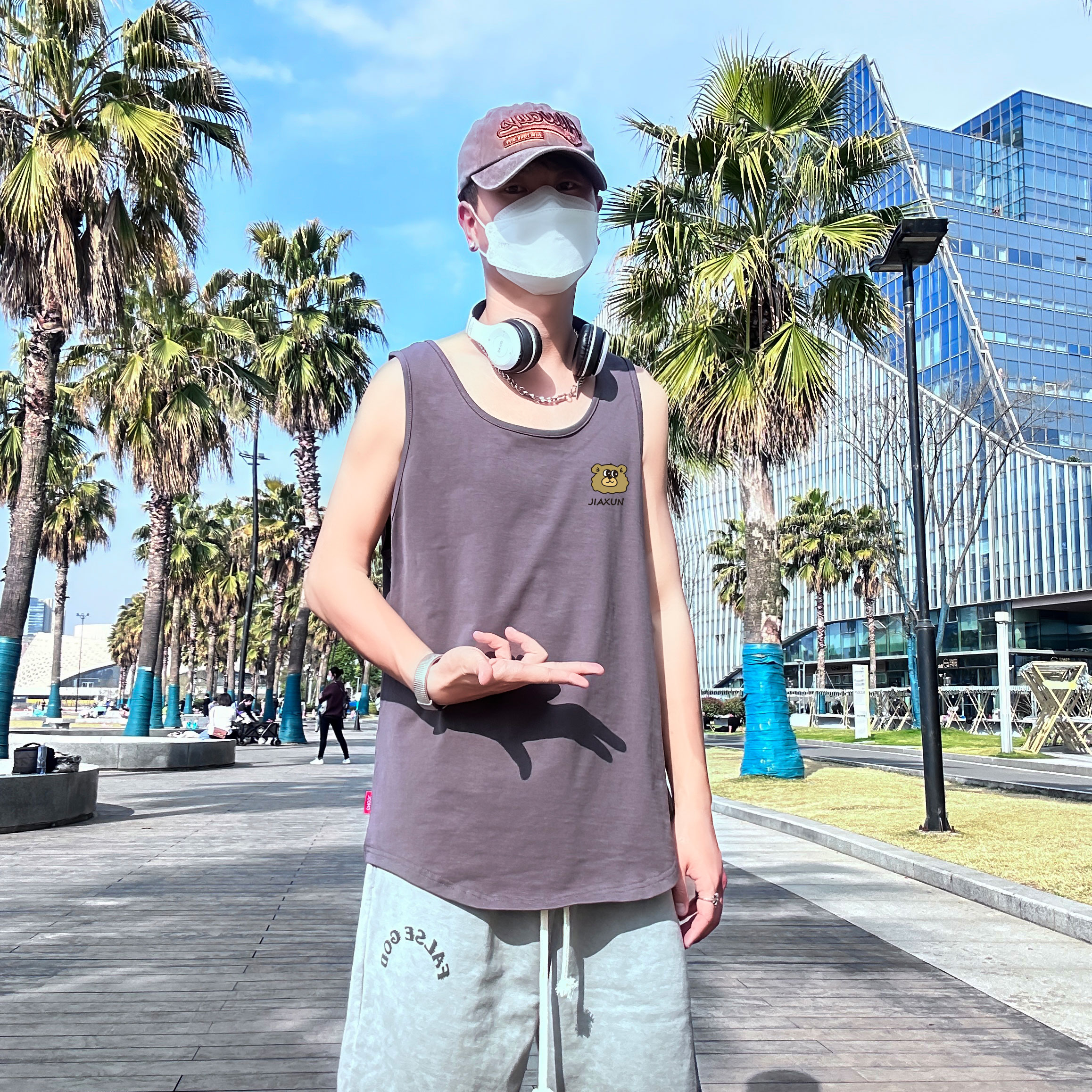 运动风大码卡通熊印花背心舒适休闲夏季潮款号B3905-P20,男装背心/马甲,电商A007