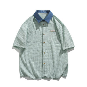 夏季港风Cityboy贴标牛仔领撞色格子短袖衬衫DC2217-P38【特价】图片