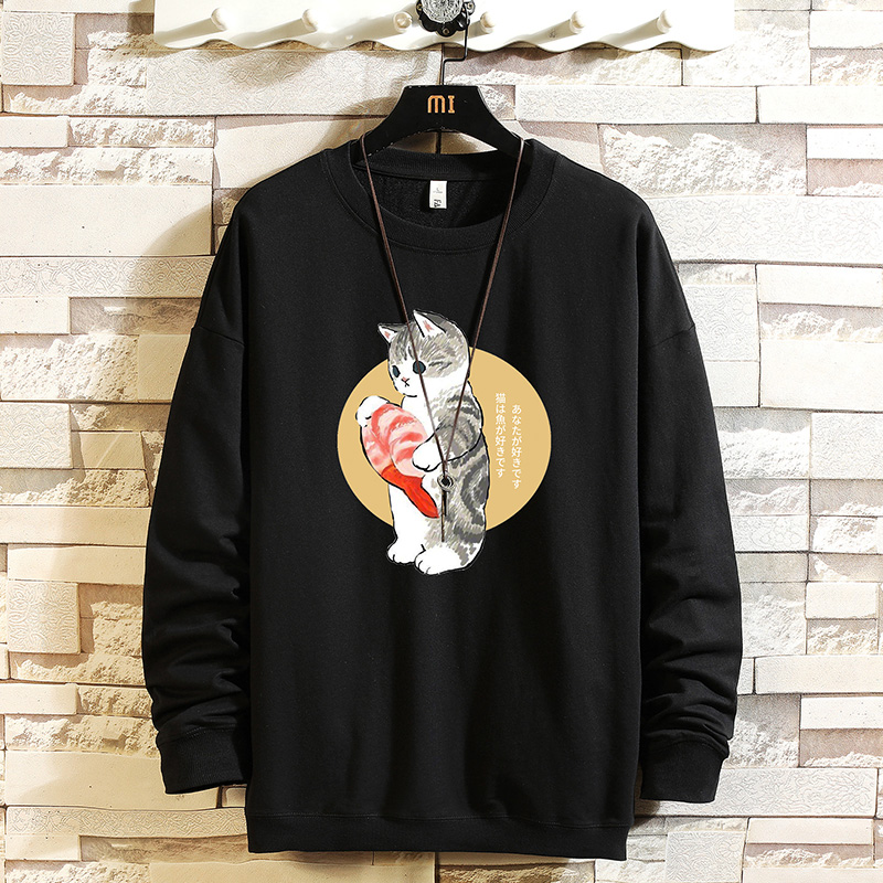 Japanese brick wall hanging round neck sweater autumn trend print bottoming shirt