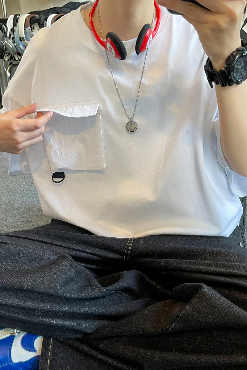美式设计感口袋短袖t恤男女款大码夏季简约纯棉T恤T3609-特价P26,男装T恤,电商A007