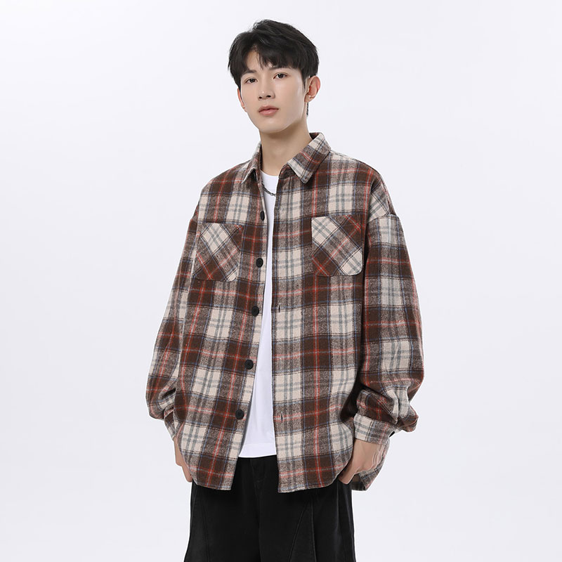 小香风复古格子加厚衬衫夹克外套休闲情侣宽松C2197-P45【特价】A,男装夹克,电商A007